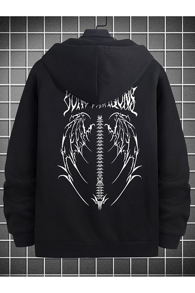 MODARİCH Hanorac Wing Cardigan - Cardigan cu fermoar cu glugă supradimensionat de iarnă cu imprimeu negru