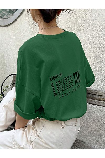 Mythologie T-Shirt Light Time - Nefti Green Printed Oversize Crew Neck Κοντό μανίκι