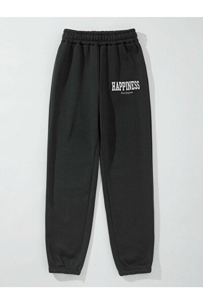 Mythologie Happiness Sweatpants Jogger - Black Printed Elastic Leg High Waist