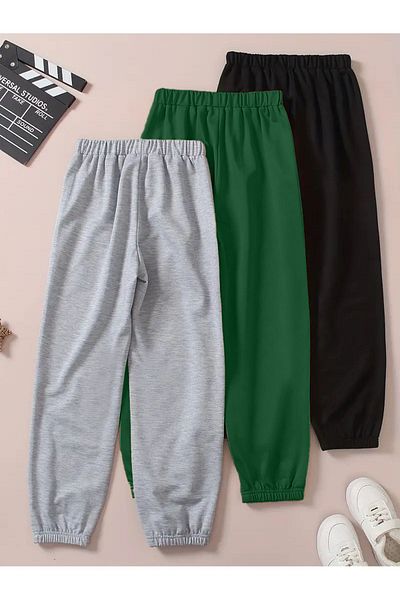 Mythologie 3 Pack Kitties Printed Jogger Sweatpants - Grey Nefti Green Μαύρο λαστιχένιο πόδι ψηλόμεσο καλοκαίρι