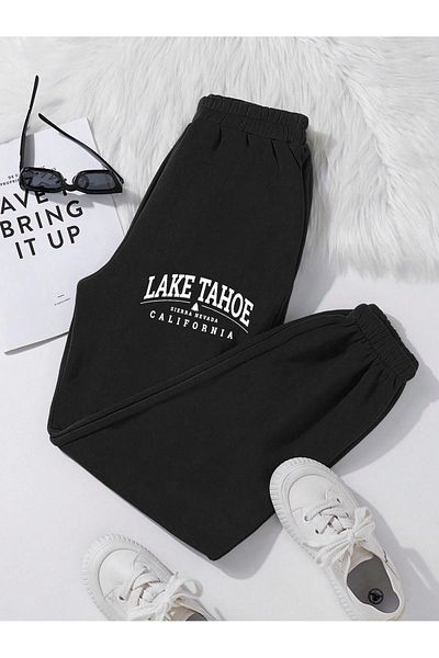 Mythologie Lake Tahoe Sweatpants Jogger - Μαύρο εμπριμέ λαστιχένιο πόδι ψηλόμεσο χειμώνα