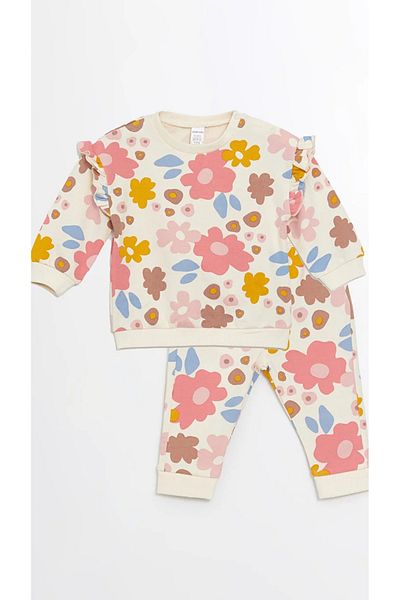 LC Waikiki LCW Baby - Floral Print Crew Neck Long Sleeve Sweatshirt and Sweatpants 2 Pieces Set for Baby Girl