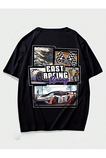 over head oh Tricou oversize negru - imprimat East Racing