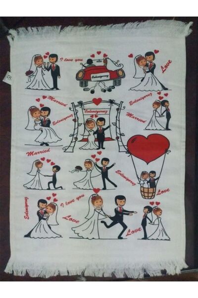 EVRİZON 40x60 Рушник з друкованим весільним мотивом, 2 шт.