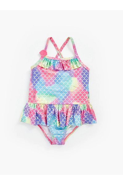 LC Waikiki LCW Baby Square Neck Printed Baby Girl Swimsuit