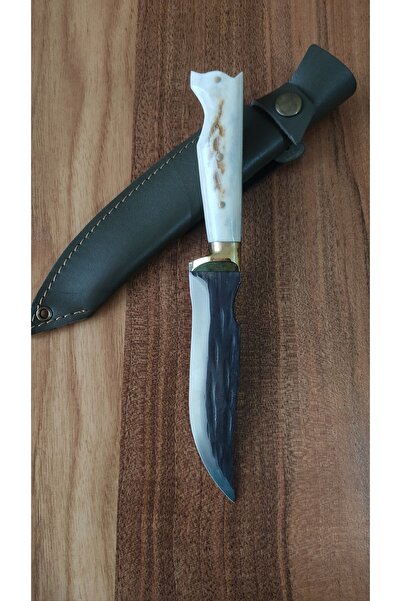 YEŞİM KÖK Gerçek Geyik Boynuzu Kurt Başlı El Yapımı Paslanmaz 41 16 Alman Çel...