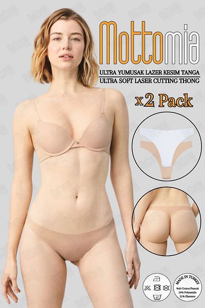 mottomia Chiloți tanga ultra moi premium tăiați cu laser - Set de 2 piele și alb