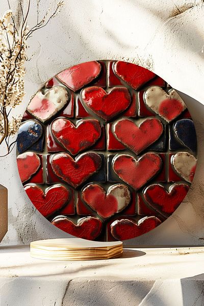 Nod Modern Wall Decoration with Heart, Round Wooden Mdf Painting, Home, Living Room, Office Decorative Ornament