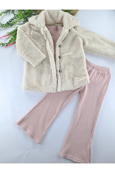 PAMPAL ÇOCUK Premium F Rebrasto tkanina K Sa krznom kaput i pantaloni za devo...