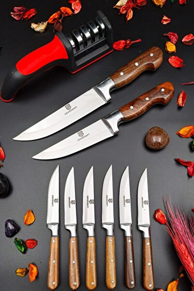 SWENCRAFT 9 Parça Sürmene Mutfak Et Ekmek Kurban Sebze Meyve Bıçağı Çeyiz Seti Ve Bileme Aparatı