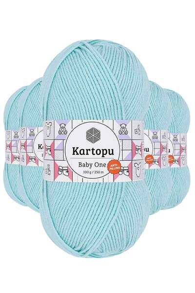 Kartopu سلسلة صوف محبوكة باللون الأزرق الفاتح - 5 قطع بيبي وان K578