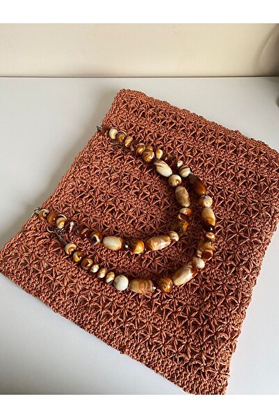 PETİSTANBUL Handmade El Örgüsü Kağıt Ip Tarçın Renk Omuz Çantası (ASTARLIDIR)