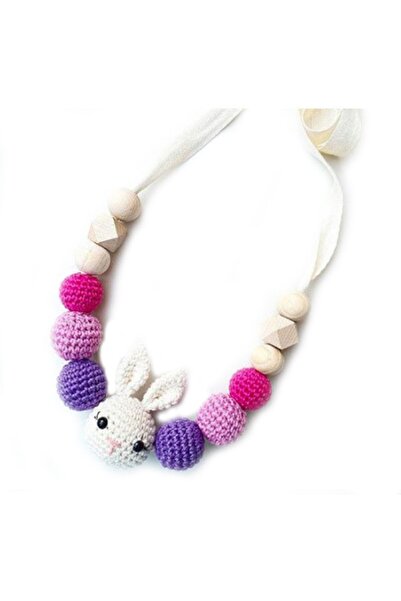 YEDİCE OYUNCAK Beyaz Tavşanlı Renkli Emzirme Kolyesi