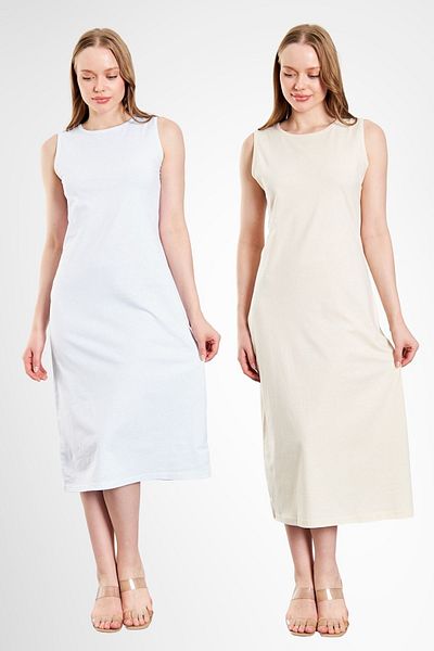 CrazyShopping Set of 2 - Long Sleeveless Dress, Lined Underwear and Underskirt Petticoat