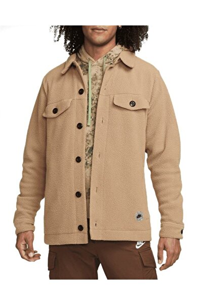 Nike Bej Nike Sportswear Sport Utility Sherpa Full-Length Button Kadın - Erkek Astarlı Ceket