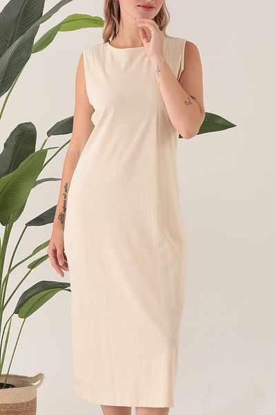 CrazyShopping 100% Cotton Sleeveless Long Dress - Lining Jupon Chemise