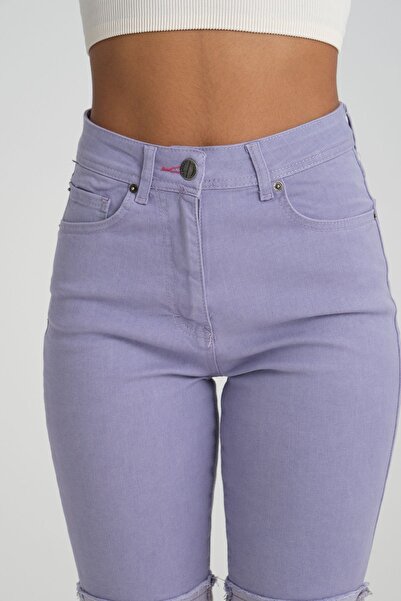 Era Lisa Duble Paça Yüksek Bel Full Likralı Kadın Kot Şort