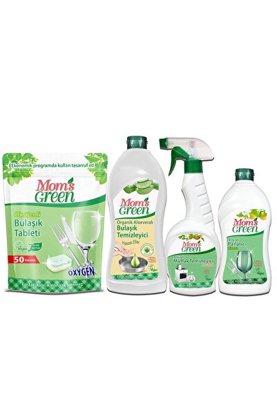 Mom's Green 4'lü Set -50'li Ekolojik Tablet-aloeveralı Elde Bulaşık -mutfak Sprey 750 ml -bitkisel Parlatıcı