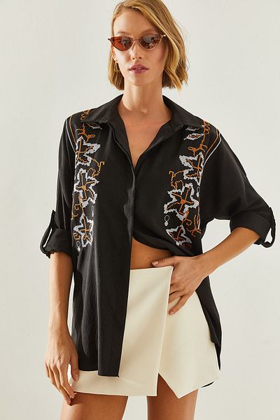 Bianco Lucci Embroidered Patterned Oversize Women's Shirt - 5928 60251479