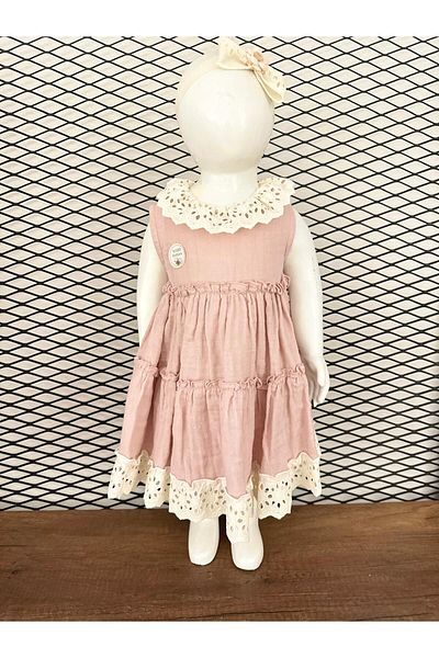 MUTİR MUSLIN FISTO COLLAR BANDANED BABY GIRL DRESS
