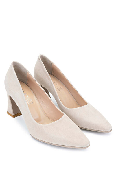 Tamer Tanca Kadın Hakiki Deri Bej Süet Topuklu Ayakkabı