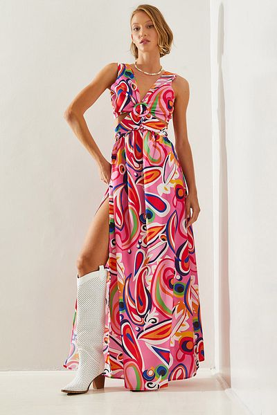 Bianco Lucci Patterned Slit - Halter Neck Kiloş Cut Women's Dress 22217 60251495