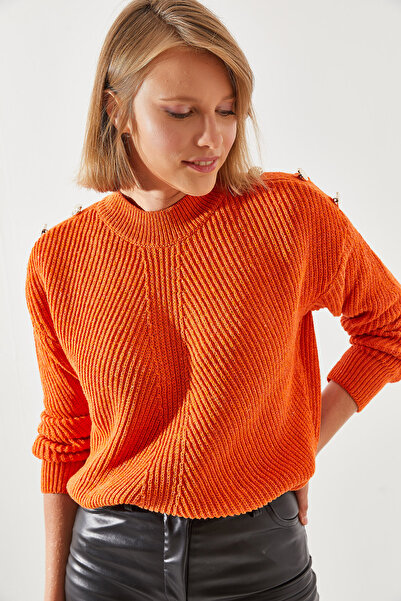 Bianco Lucci Women's Knitwear Sweater with ShoulDer Buttons - Thessaloniki Knit 20246210