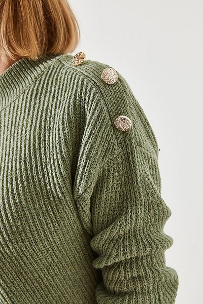 Bianco Lucci Women's Knitwear Sweater with ShoulDer Buttons - Thessaloniki Knit 20246210