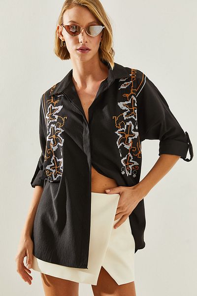 Bianco Lucci Embroidered Patterned Oversize Women's Shirt - 5928 60251479