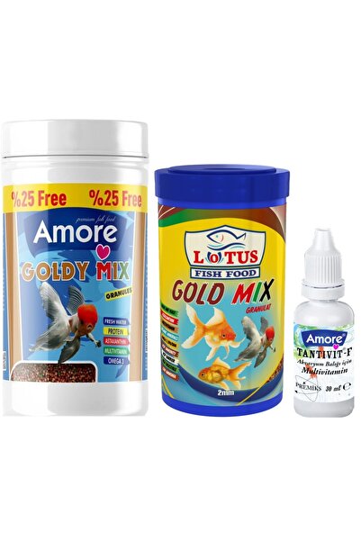 Lotus Goldy Mix Granules 125ml, 100ml Japon Balığı Yemi, Multivitamin Set