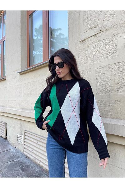Puella Diamante negre verde și ecru - Set de gemeni cu dungi roșii