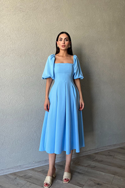 Seda Yalçın Atelier Μπαλόνι Μανίκι Μπλε Midi Ernest Φόρεμα