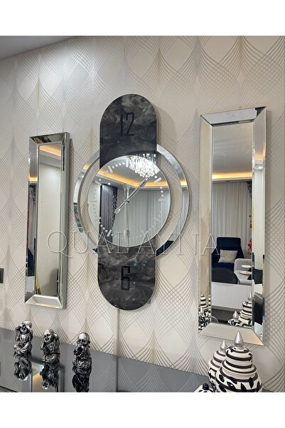 QUAL 3’lü Gümüş Renk Kupa Saat ve 25*90 cm Yan Aynalar Set