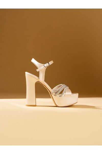 Alemdar Shoes DİNA Mink Satin Stone Detail Heeled Women's Shoes