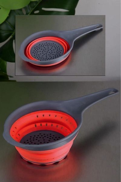 SİHİRLİ AYAKLAR Red Accordion Strainer - with Handle and Foldable, Space-saving