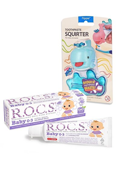 R.O.C.S. Baby 0-3 Yaş Ihlamur Özlü Diş Macunu Ve Diş Macunu Sıkacağı Seti – Mavi
