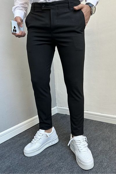 DOPPİO'N DENİM Men's Black Flexible Slim Fit Lycra Fabric Trousers