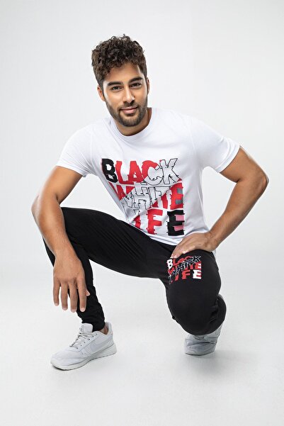 MyBen Ανδρικό Σετ Πιτζάμα Λευκό Χτενές Βαμβακερό