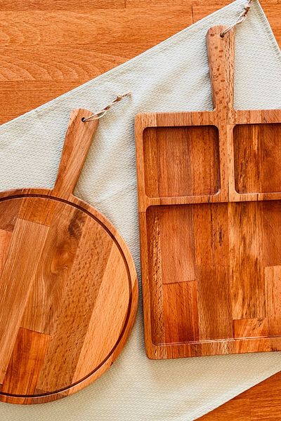justwood 2-piece nAturAl Wooden Beech Wood - with HAndle, CompArtment Cheese Cookie Fruit BreAkfAst PresentAtion PlAte - 47x26/35 Cm