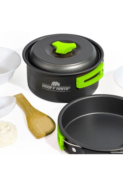 Genel Markalar Kamp Tencere Tava Seti Tek Kişilik Çantalı 8 Parça (yeşil)