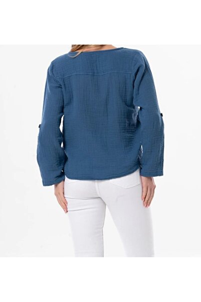 AFA 100% бавовняна муслінова тканина, сорочка з довгими рукавами - індиго