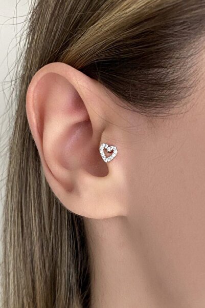 LUAR Kalp Titanyum Zirkon Taşlı Tragus - Kıkırdak - Helix Piercing