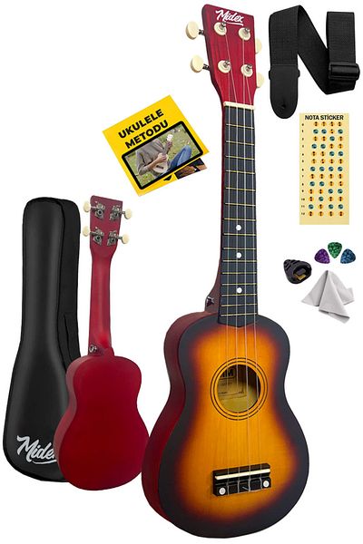Midex Sunburs Concert Ukulele - Ukx-233sb, Hanger Bag Method Plectrums