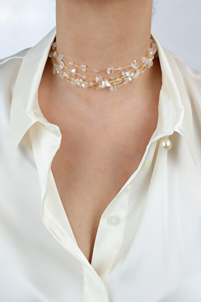 Pridza قلادة من حجر الكريستال باللون الذهبي