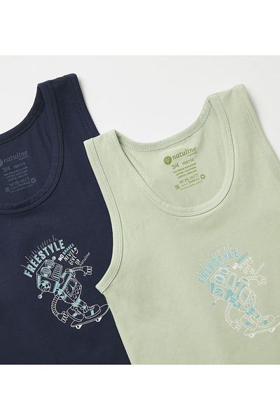 natuline Boy's Organic Cotton Lycra Undershirt 2-pack Freestyle Robot 3005-2