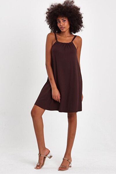 Avones Sa deznom Ženska haljina - Smeđa