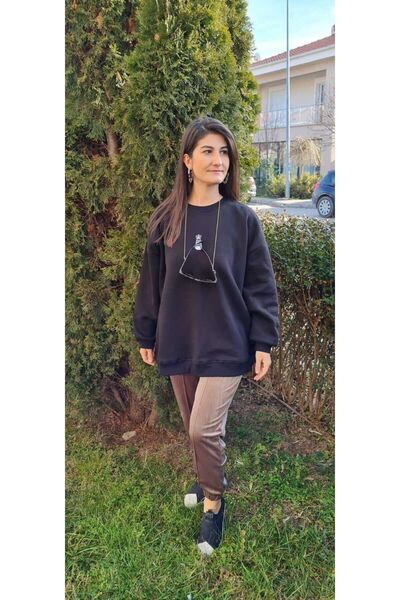 Hotfashion Kadın Kahverengi Paça Lastikli Kadife Eşofman Pantolon