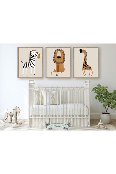 primero Σετ 3 ζωάκια για μωρά Safari Παιδικό Δωμάτιο 20 x 30 εκ. Πίνακας MDF ...