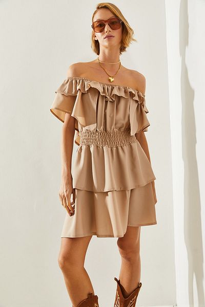 Bianco Lucci Women's Boat Neck and Elastic Waist Detailed Mini Dress - 22197 60251622