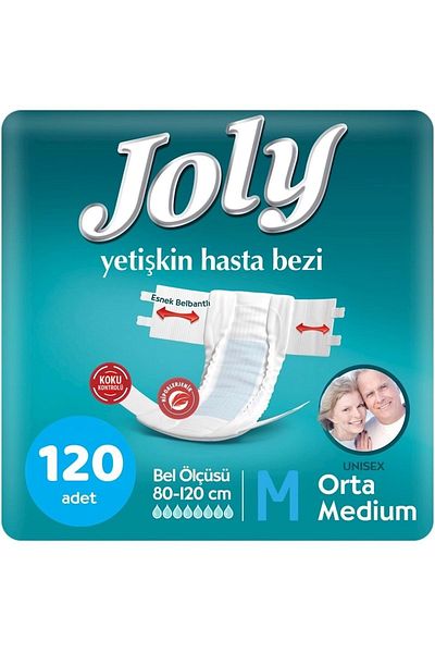Joly Medium Size Adult Diapers - with Waist Band, 120 Pieces (4Pk*30)